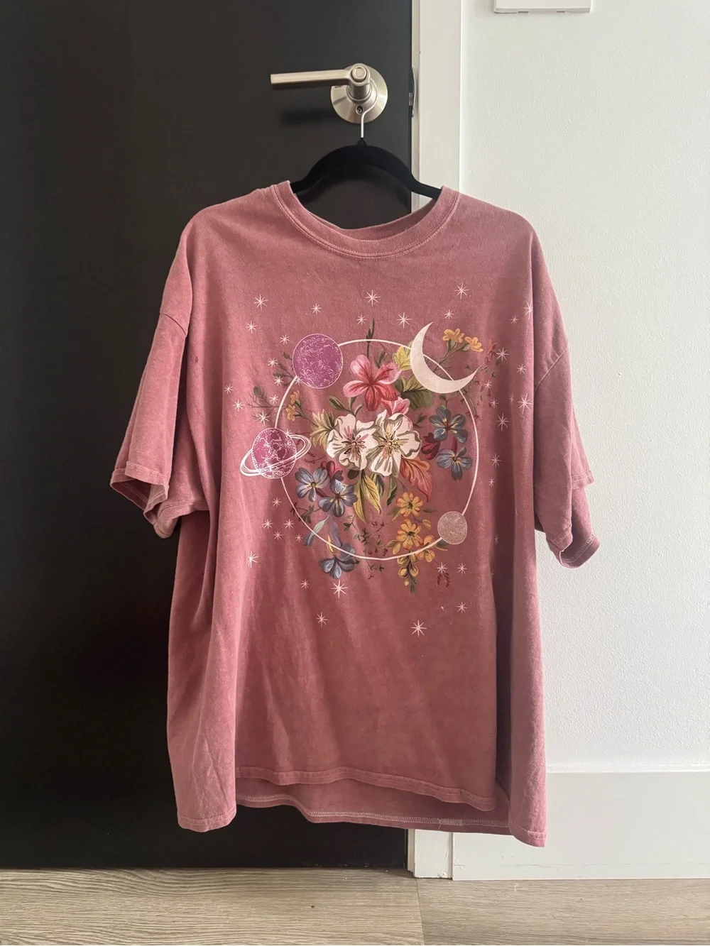 Oversized Floral Moon Graphic Tee - Dusty Rose - Picture 2 of 8